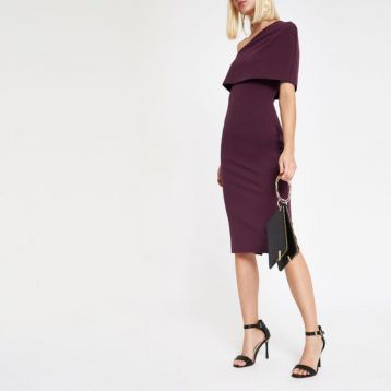 River Island Burgundy one shoulder cape bodycon dress