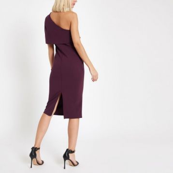 River Island Burgundy one shoulder cape bodycon dress