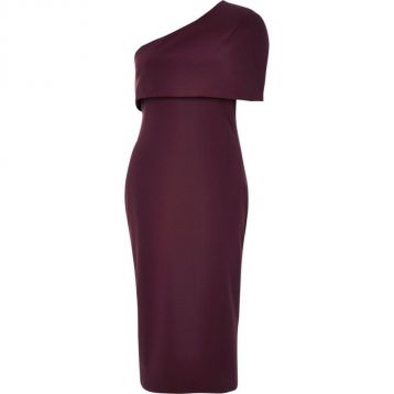 River Island Burgundy one shoulder cape bodycon dress