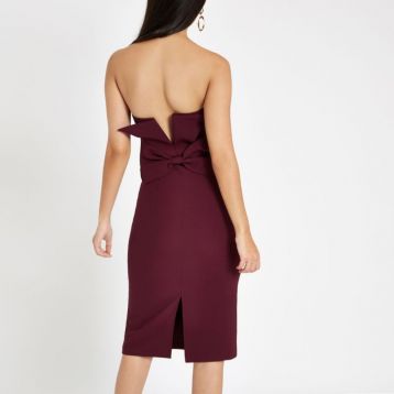 River Island purple bow bandeu bodyon dress