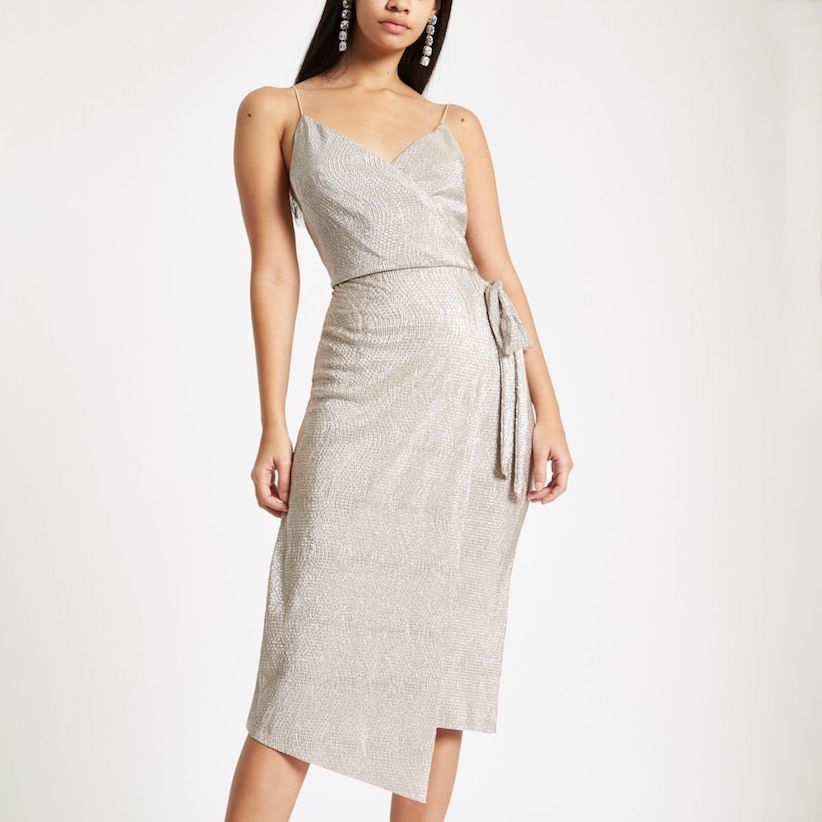 River island sales gold wrap dress