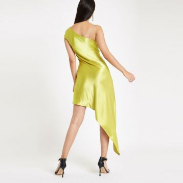 River Island Green diamante strap asymmetric slip dress