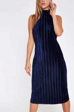 River Island navy plisse high neck bodycon dress