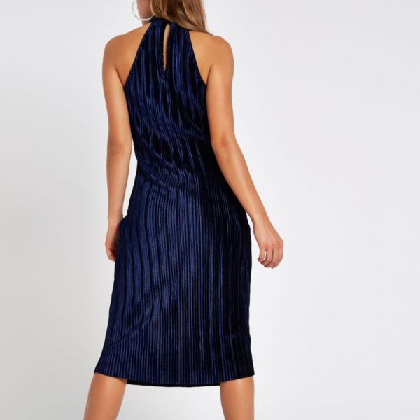 river island navy plisse dress
