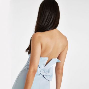 River Island pale blue bow bandeu bodyon dress