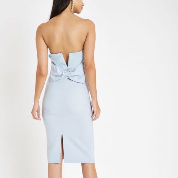 River Island pale blue bow bandeu bodyon dress