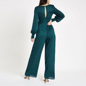 River Island Turquoise wrap front wide leg jumpsuit Green
