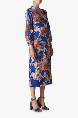 Whistles Autumn Bloom Floral Devore Dress Multi Blue