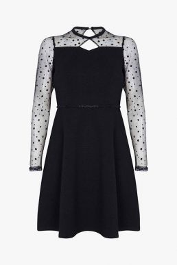 Yumi Spotted Mesh Skater Dress Black
