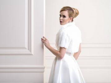 Lacey Bell Womens Mink Faux Fur Bridal Wedding Jacket Bolero with Collar Ivory FFJ-44