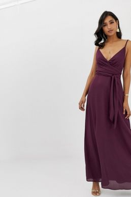 ASOS DESIGN cami wrap maxi dress with tie waist purple