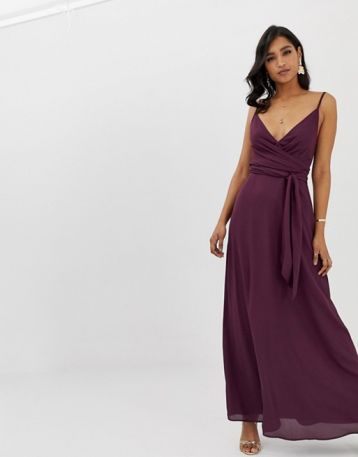 ASOS DESIGN cami wrap maxi dress with tie waist purple