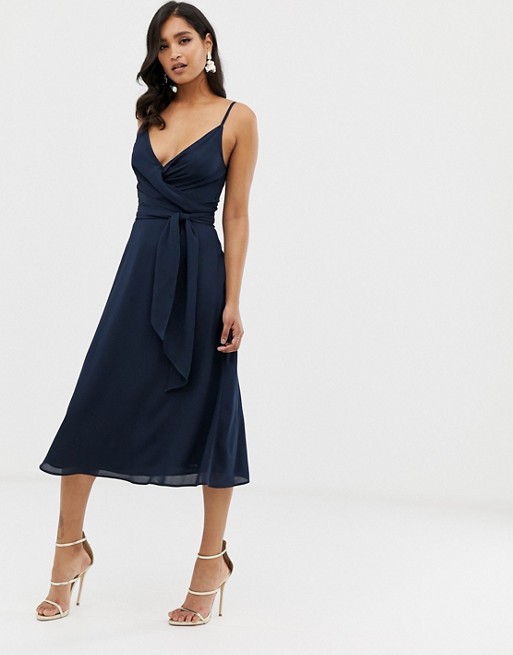 ASOS DESIGN cami wrap midi dress with ...