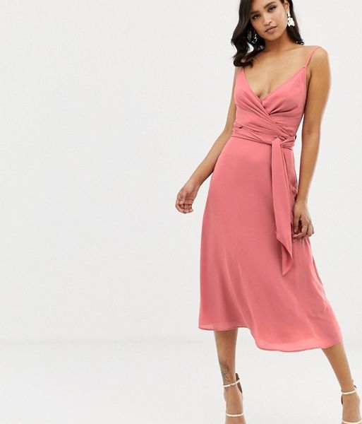 asos design cami midi wrap dress in satin