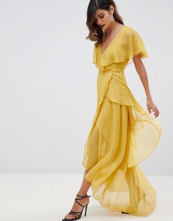 ASOS DESIGN maxi dress with cape back and dipped hem Yellow