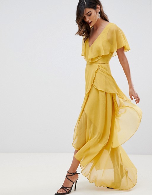 ASOS DESIGN maxi dress with cape back and dipped hem, Yellow - SALE ...