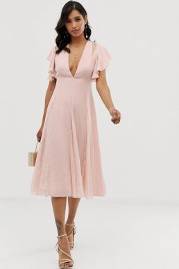 ASOS DESIGN midi dress with lace godet panels Light pink blush