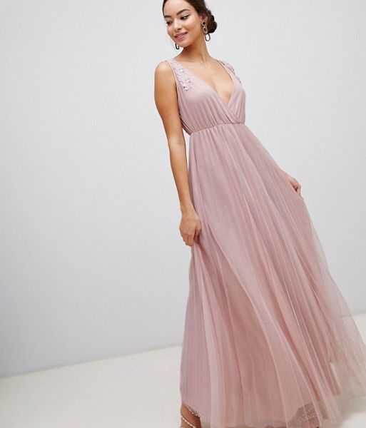 ASOS DESIGN Pleated Tulle Maxi Dress 