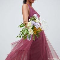 ASOS DESIGN soft tulle midi bridesmaid dress dark pink winter berry myonewedding