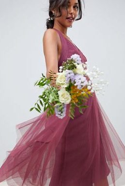 ASOS DESIGN soft tulle midi bridesmaid dress dark pink winter berry