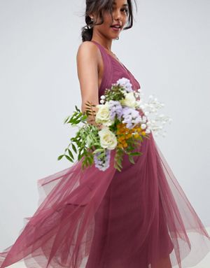 soft tulle midi bridesmaid dress ...