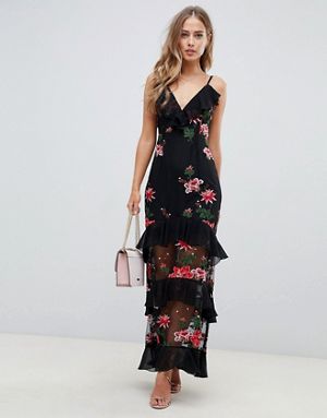 black floral embroidered maxi dress
