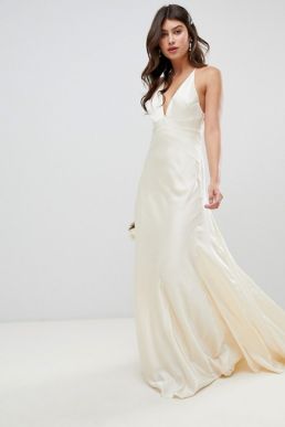 ASOS EDITION satin panelled wedding dress with fishtail Oyster