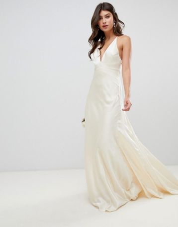 ASOS EDITION satin panelled wedding dress with fishtail Oyster