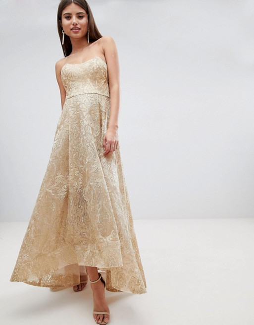 Gold Large Sequin Bandeau Maxi Dress