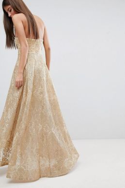 Bariano High Low Bandeau Maxi Dress In Metallic Jacquard Gold