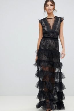 Bronx and Banco Lace Tulle Maxi Dress Black