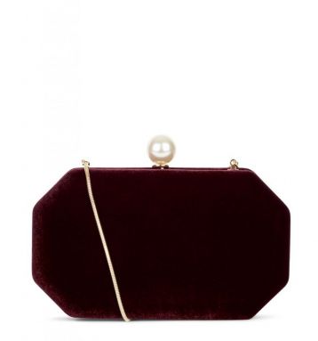 Hobbs Felicity Velvet Clutch Mulberry Red