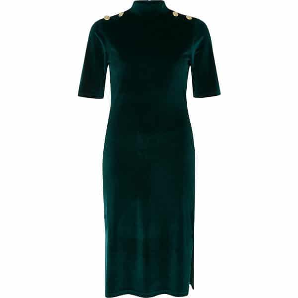 green velvet high neck dress