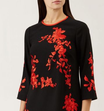 Hobbs Sunny Floral Print Sleeve Dress Red Black