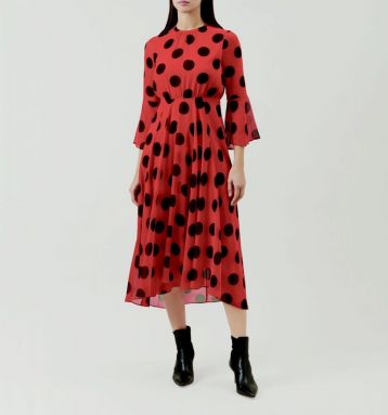 Hobbs Lilia Spot Print Sleeve Dress Red Black