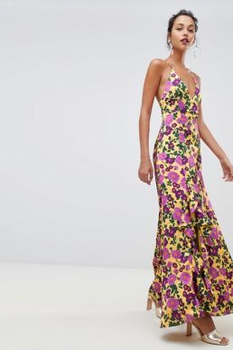 Keepsake Infinity strappy maxi gown in floral print Yellow Pink