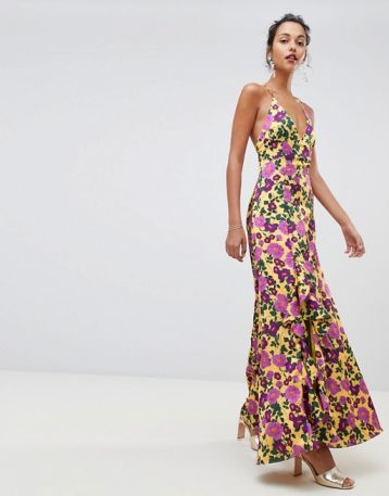 Keepsake Infinity strappy maxi gown in floral print Yellow Pink