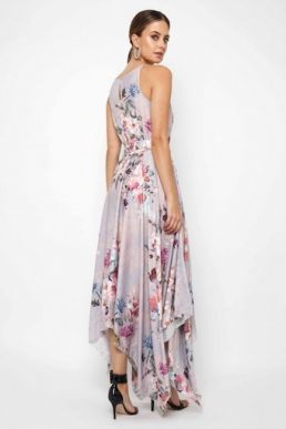 Lace & Beads Cosmos Grey Floral Maxi Dress Blush Pink Multi