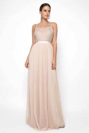 Lace & Beads Garnet Embelished Maxi Dress Pink Blush