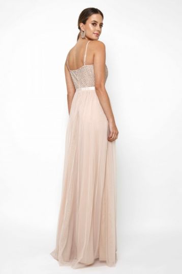 Lace & Beads Garnet Embelished Maxi Dress Pink Blush