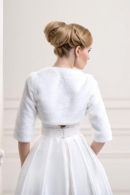 Lacey Bell Womens Knitted Faux Fur Bridal Wedding Jacket Bolero Ivory FFJ-45