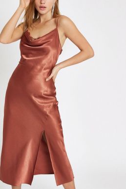River Island Rust satin lace cowl neck maxi dress