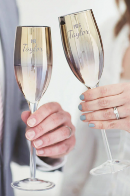 Personalised 'Mr And Mrs' Metallic Champagne Flute Set