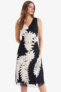 Phase Eight Denise Tapework Fit & Flare Dress Navy Ivory