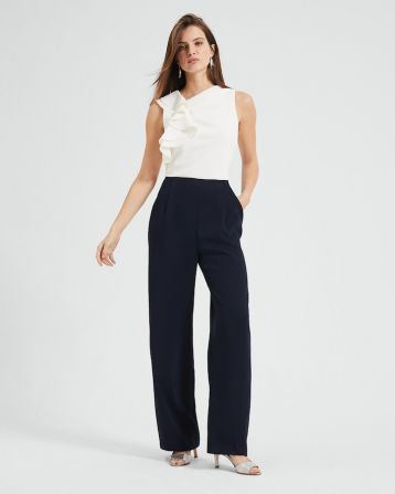 Phase Eight Maeve Frill Detail Jumpsuit Navy Ivory