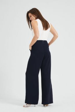 Phase Eight Maeve Frill Detail Jumpsuit Navy Ivory