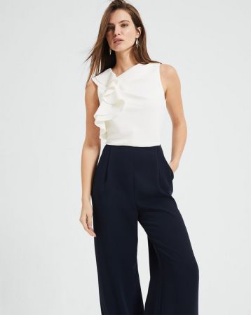 Phase Eight Maeve Frill Detail Jumpsuit Navy Ivory