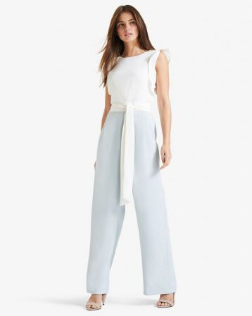 Phase Eight Victoriana Floral Jumpsuit Pale Blue White
