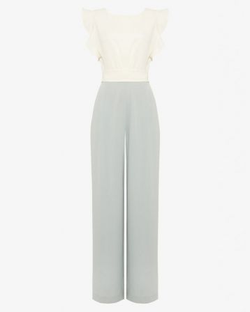 Phase Eight Victoriana Floral Jumpsuit Pale Blue White
