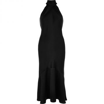 River Island Black high neck frill hem midi dress